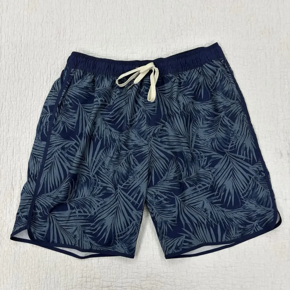 Fair Harbor Mens XL Navy Blue Palm Leaf BreezeKnit Board Shorts Swim Trunks